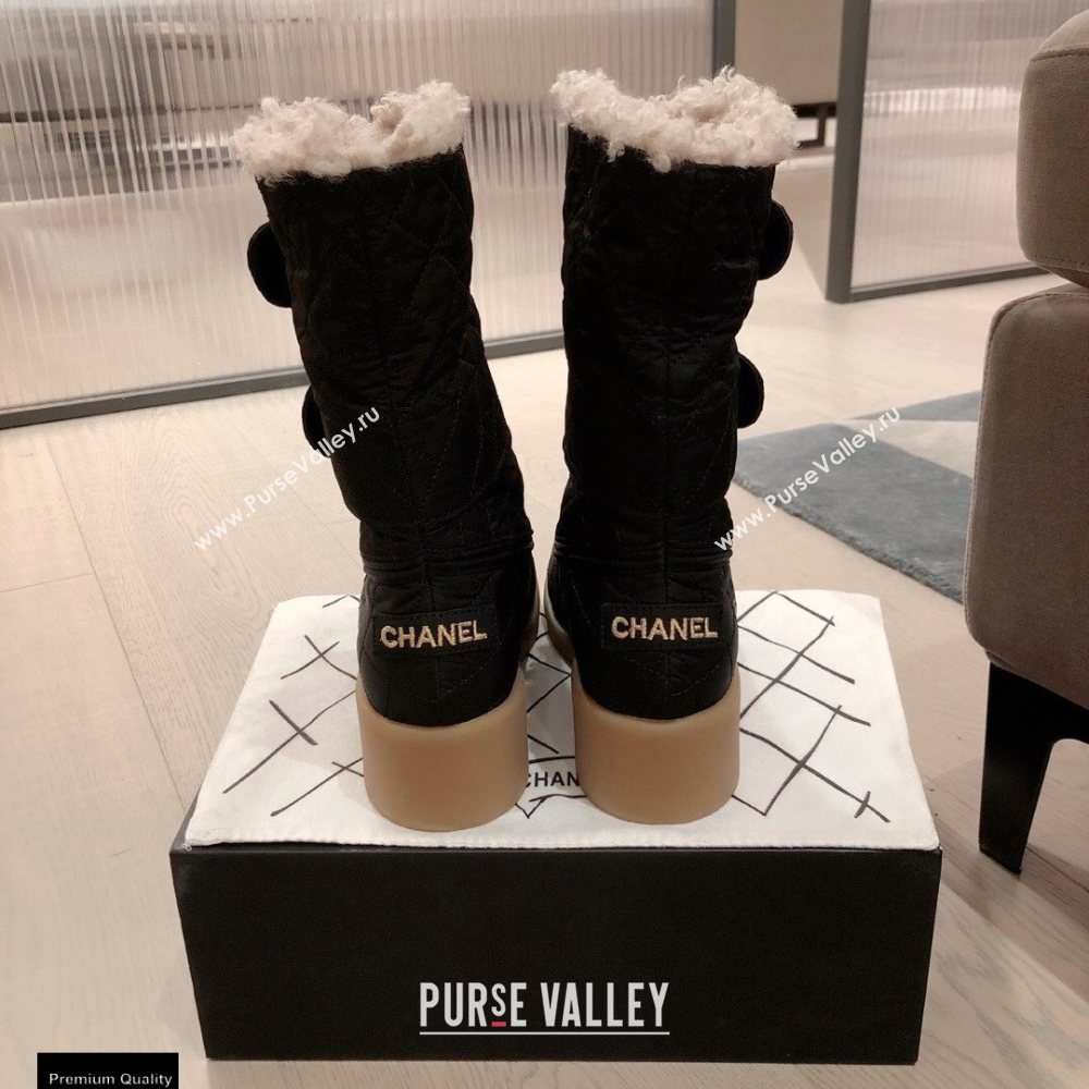 Chanel CC Logo Shearling Ankle Boots Black KL52 2020 (kaola-20112352)