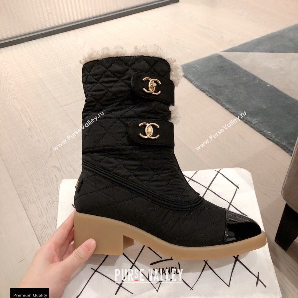 Chanel CC Logo Shearling Ankle Boots Black KL52 2020 (kaola-20112352)