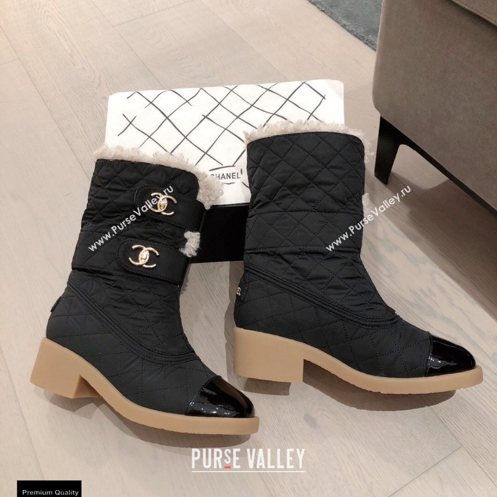 Chanel CC Logo Shearling Ankle Boots Black KL52 2020 (kaola-20112352)