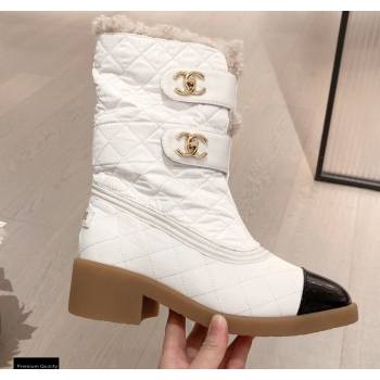 Chanel CC Logo Shearling Ankle Boots White KL00 2020 (kaola-20112353)