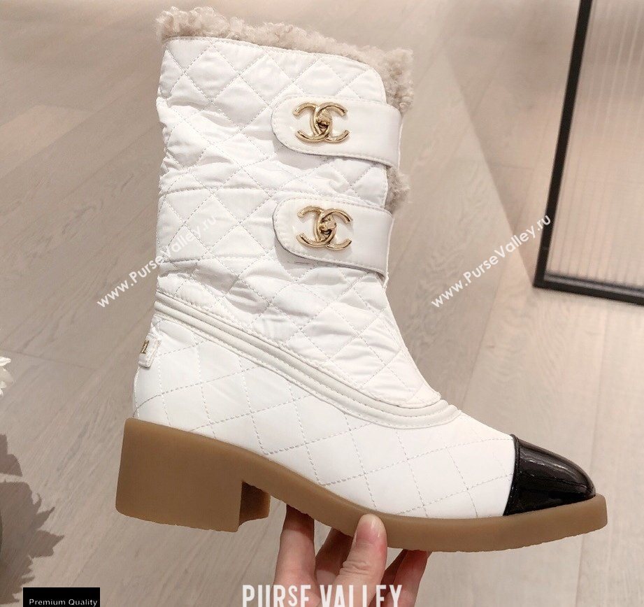 Chanel CC Logo Shearling Ankle Boots White KL00 2020 (kaola-20112353)