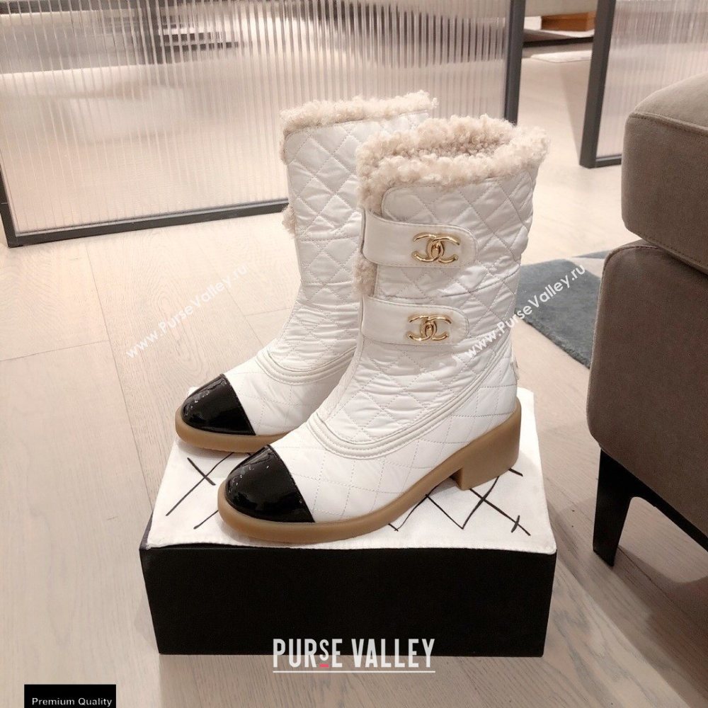 Chanel CC Logo Shearling Ankle Boots White KL00 2020 (kaola-20112353)