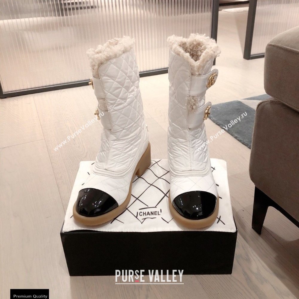 Chanel CC Logo Shearling Ankle Boots White KL00 2020 (kaola-20112353)