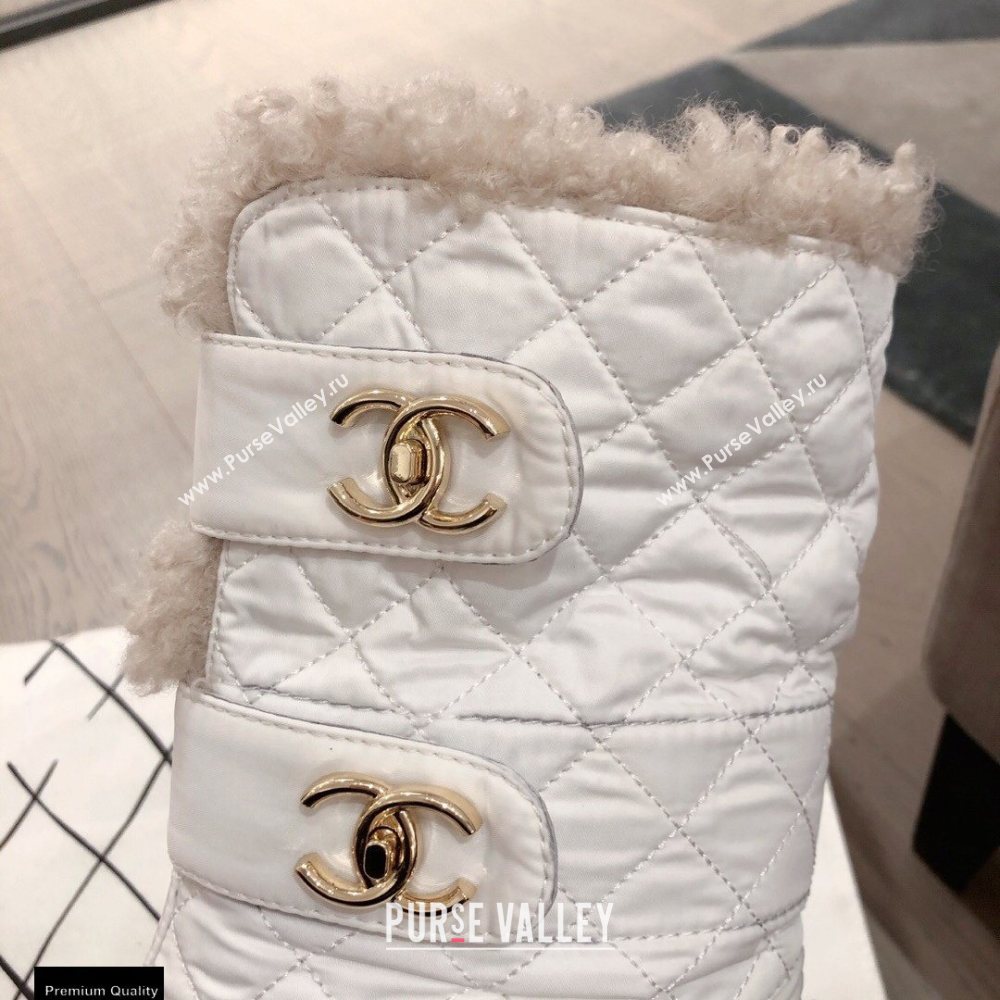 Chanel CC Logo Shearling Ankle Boots White KL00 2020 (kaola-20112353)