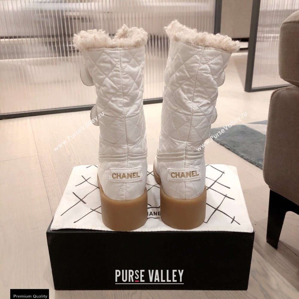 Chanel CC Logo Shearling Ankle Boots White KL00 2020 (kaola-20112353)