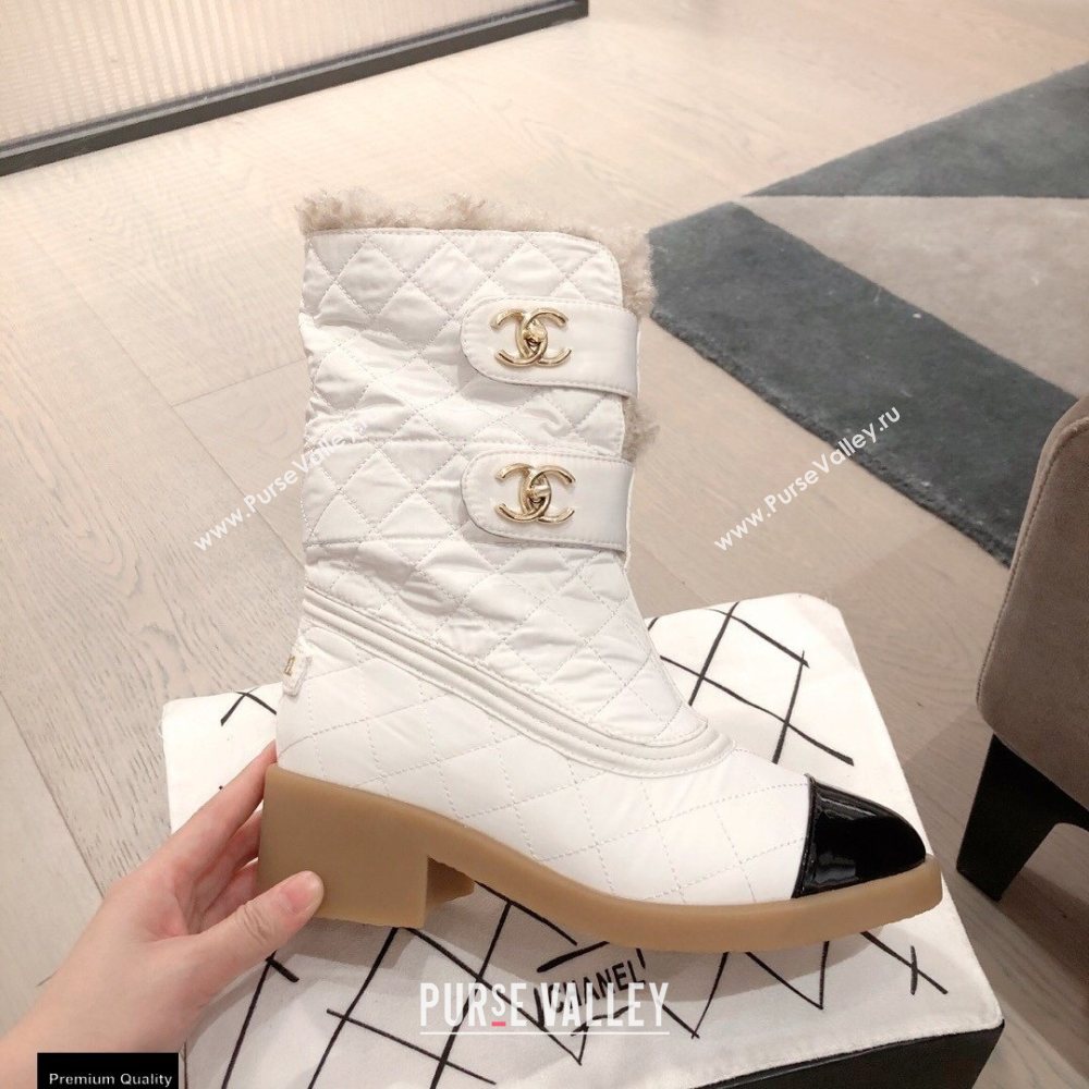 Chanel CC Logo Shearling Ankle Boots White KL00 2020 (kaola-20112353)