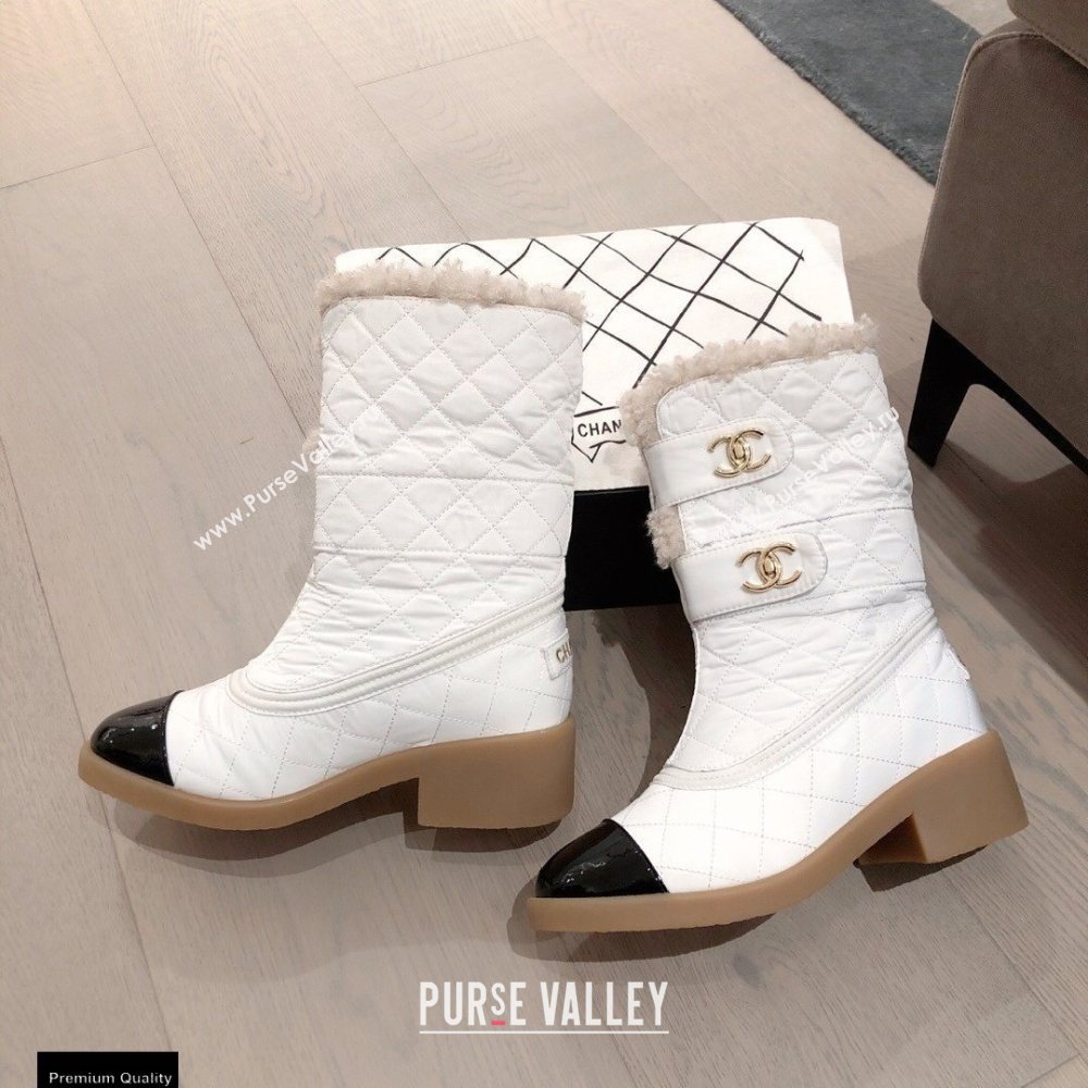 Chanel CC Logo Shearling Ankle Boots White KL00 2020 (kaola-20112353)