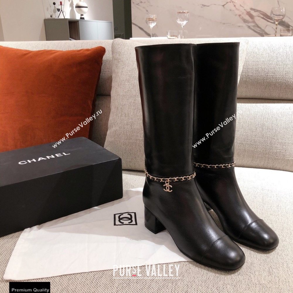Chanel Leather Chain High Boots Black KL29 2020 (kaola-20112329)