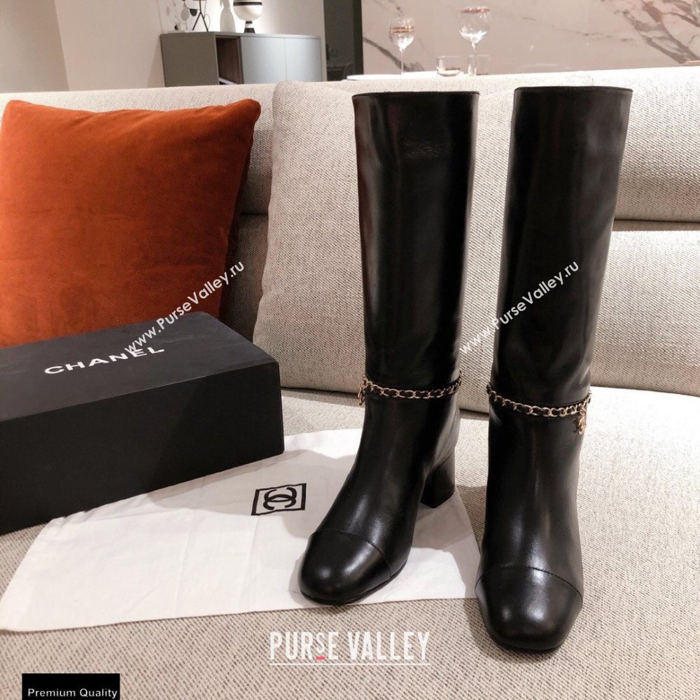 Chanel Leather Chain High Boots Black KL29 2020 (kaola-20112329)