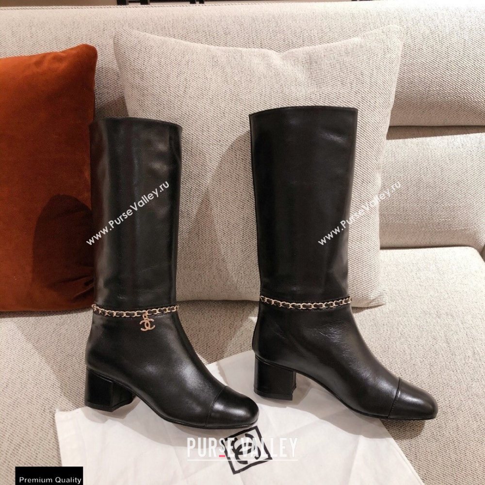 Chanel Leather Chain High Boots Black KL29 2020 (kaola-20112329)