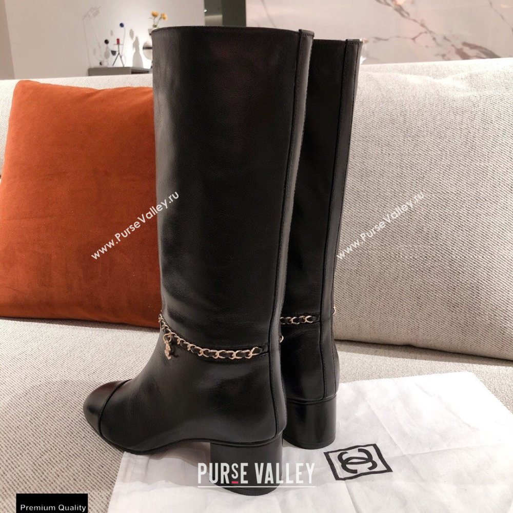 Chanel Leather Chain High Boots Black KL29 2020 (kaola-20112329)
