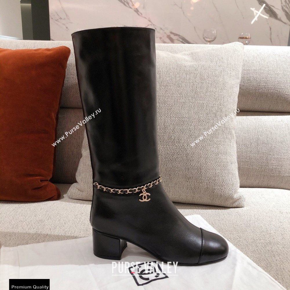 Chanel Leather Chain High Boots Black KL29 2020 (kaola-20112329)