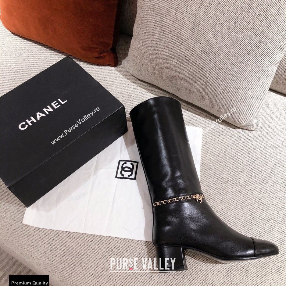 Chanel Leather Chain High Boots Black KL29 2020 (kaola-20112329)