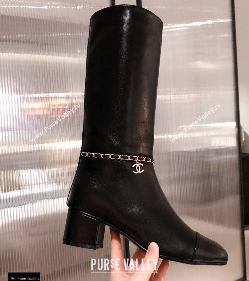 Chanel Leather Chain High Boots Black KL29 2020 (kaola-20112329)