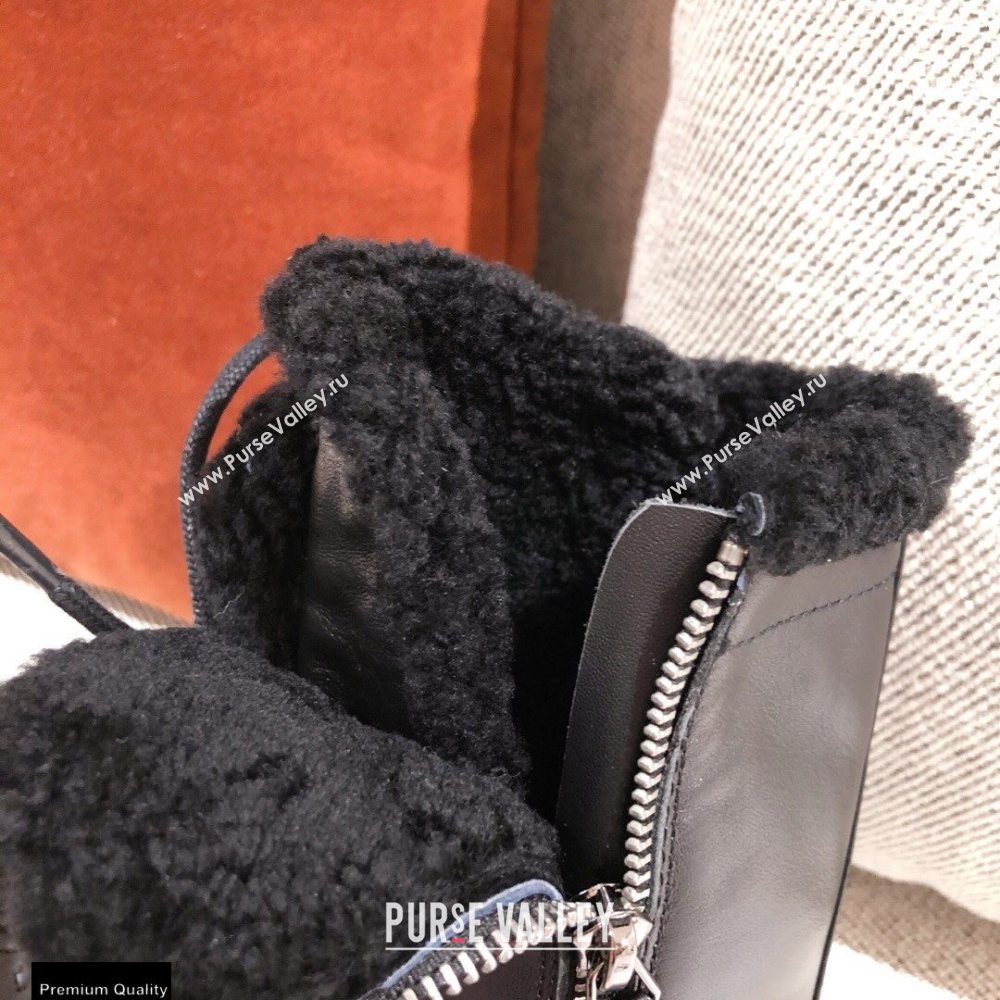Chanel Leather Shearling Lace-up Ankle Boots Black KL22 2020 (kaola-20112322)