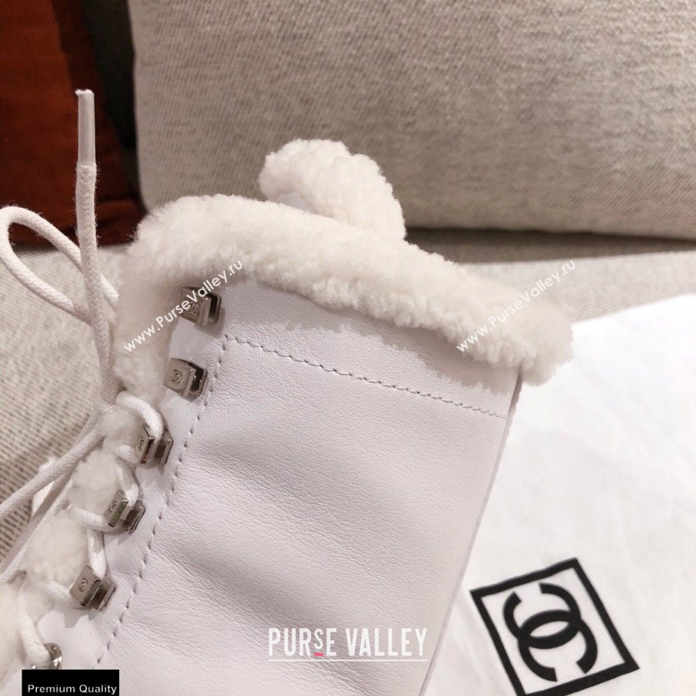 Chanel Leather Shearling Lace-up Ankle Boots White KL23 2020 (kaola-20112323)
