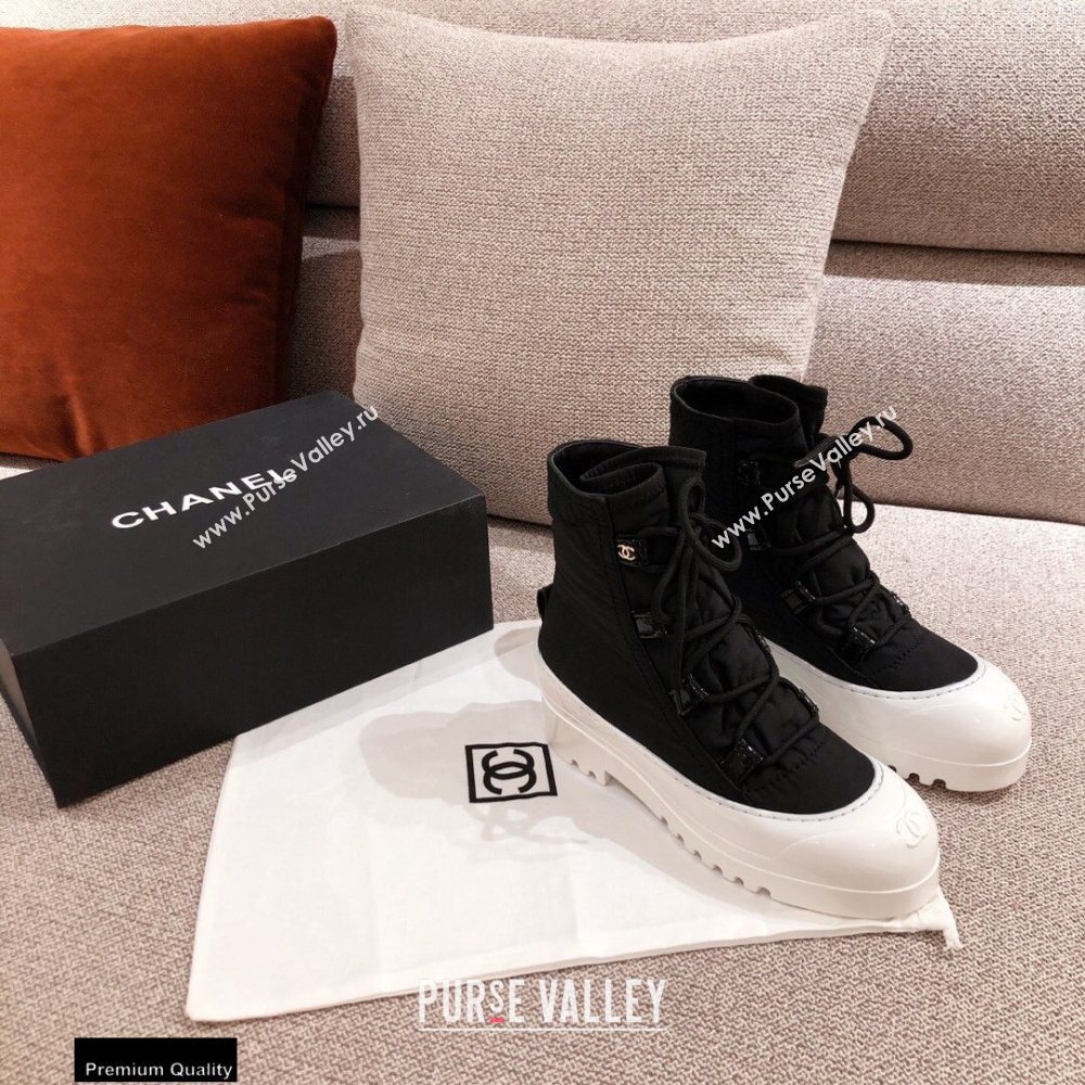 Chanel Lace-up Ankle Boots Black/White KL09 2020 (kaola-20112309)