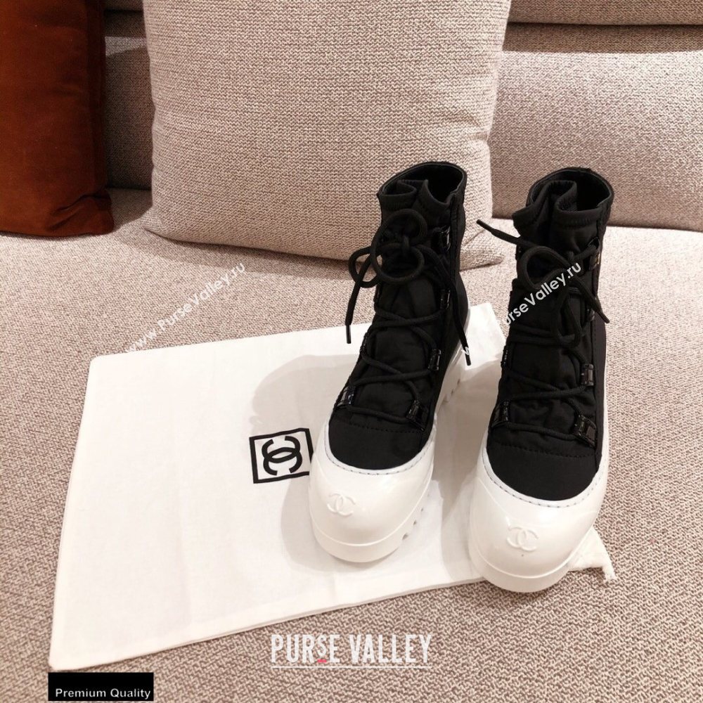Chanel Lace-up Ankle Boots Black/White KL09 2020 (kaola-20112309)