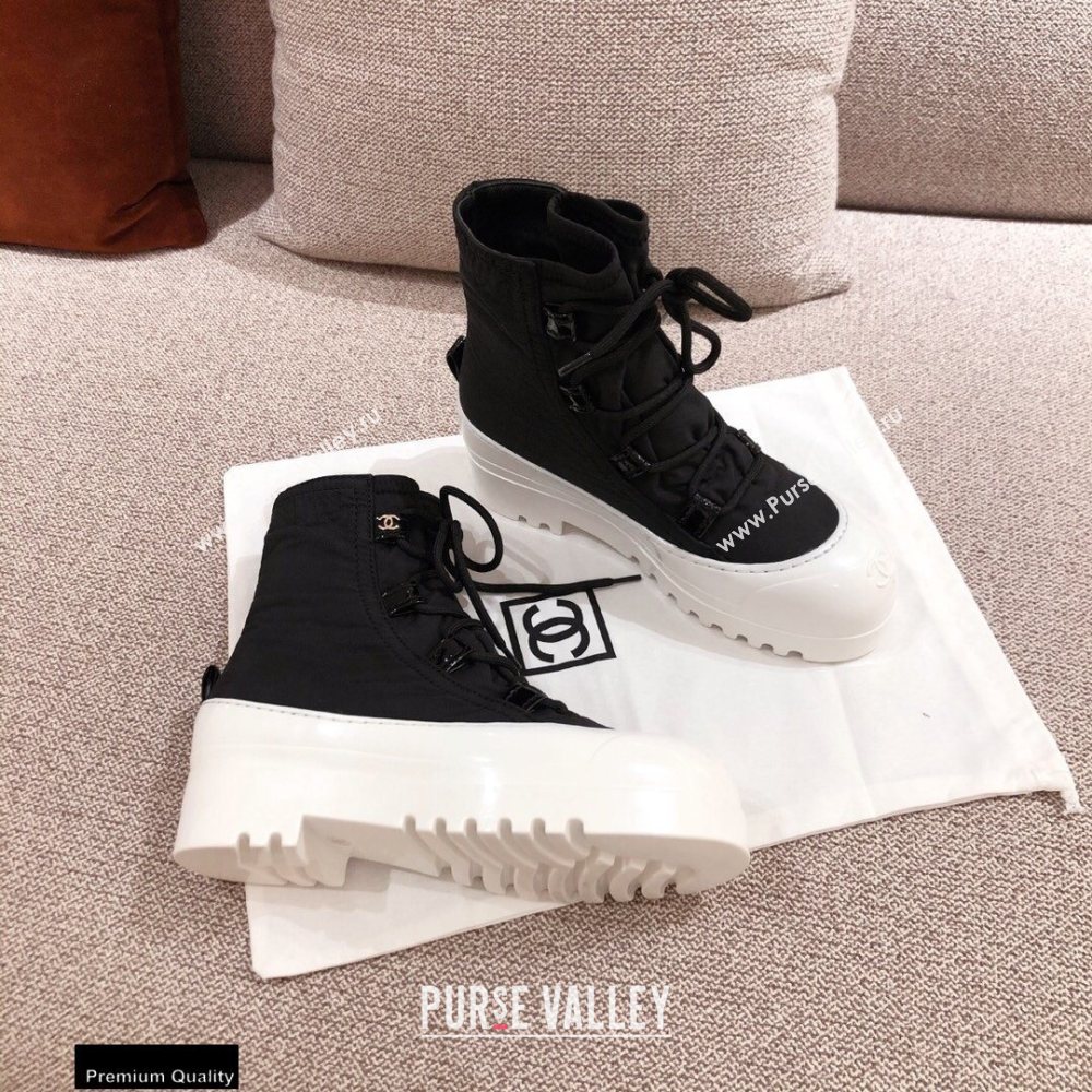 Chanel Lace-up Ankle Boots Black/White KL09 2020 (kaola-20112309)