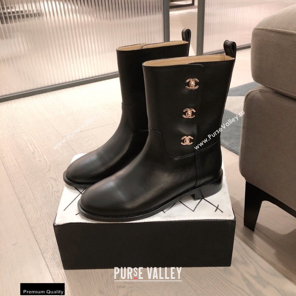 Chanel Leather Ankle Boots CC Logo Black KL04 2020 (kaola-20112304)