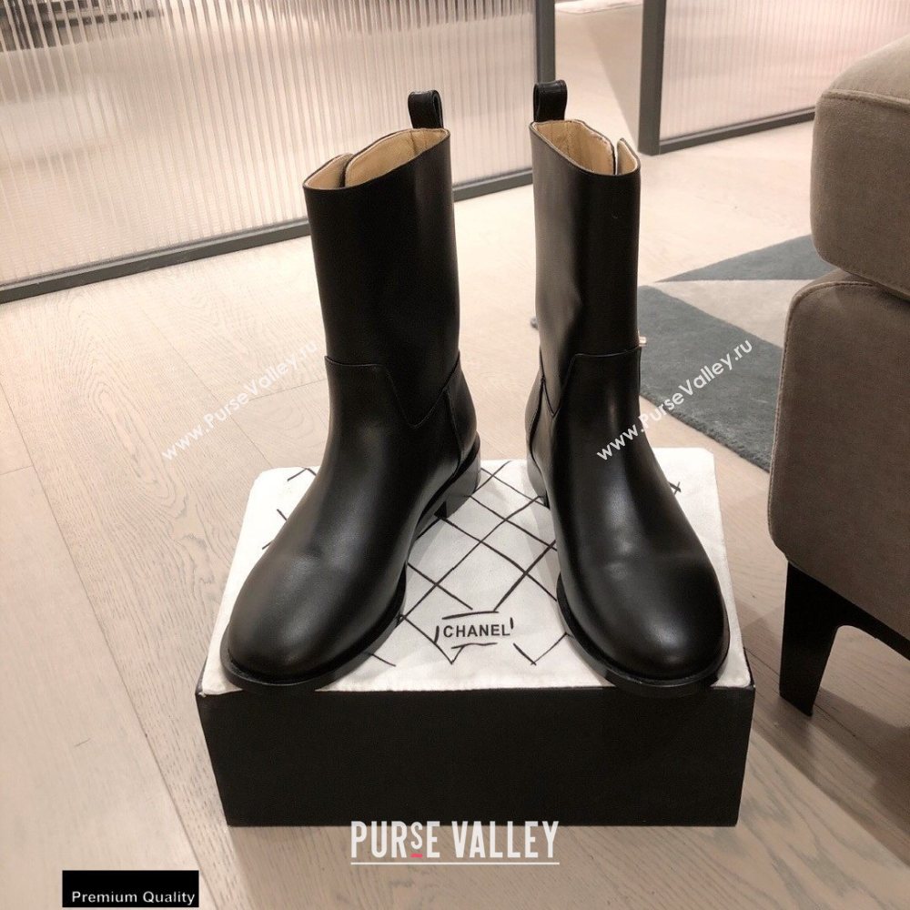 Chanel Leather Ankle Boots CC Logo Black KL04 2020 (kaola-20112304)