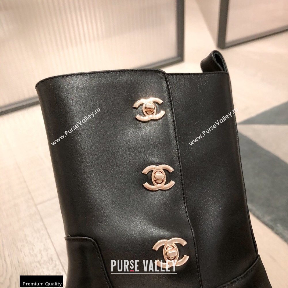 Chanel Leather Ankle Boots CC Logo Black KL04 2020 (kaola-20112304)