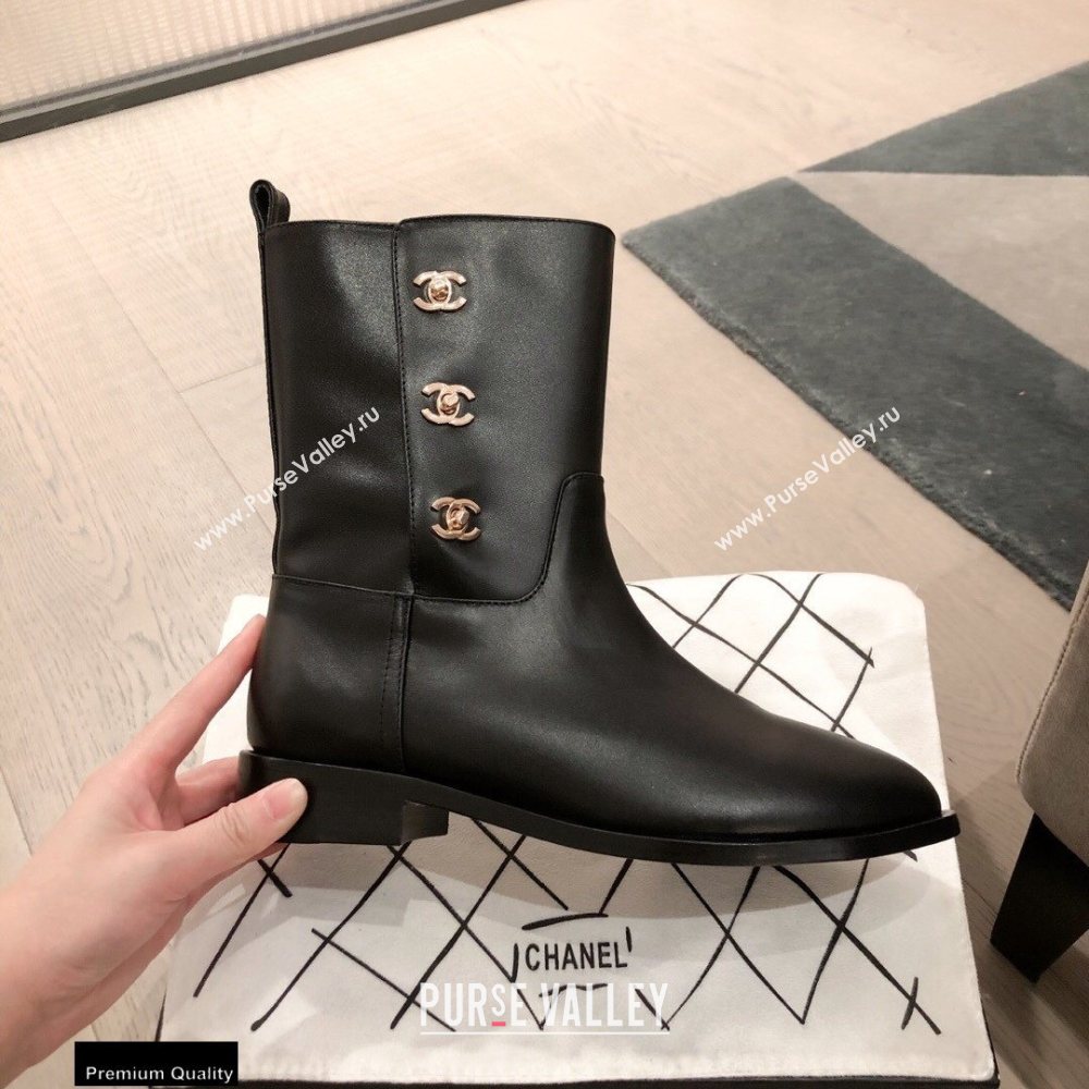 Chanel Leather Ankle Boots CC Logo Black KL04 2020 (kaola-20112304)