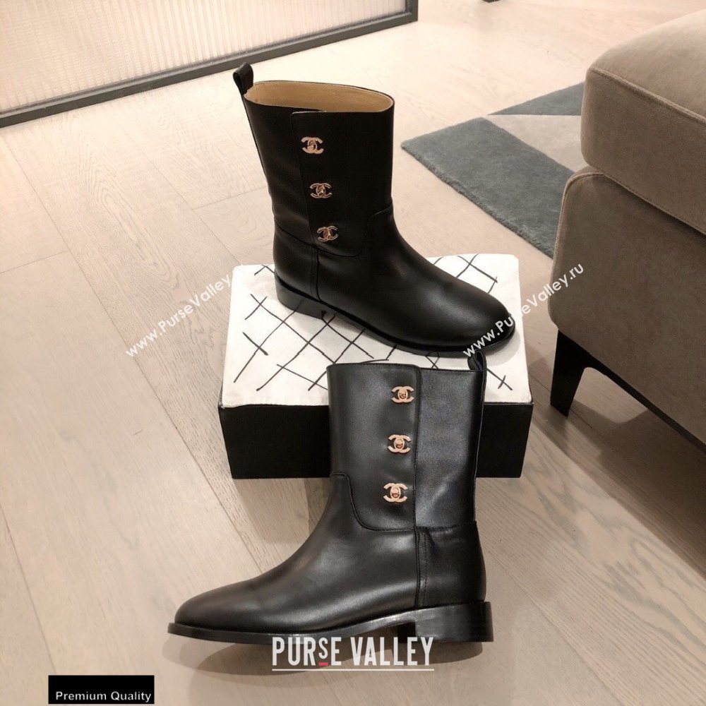 Chanel Leather Ankle Boots CC Logo Black KL04 2020 (kaola-20112304)