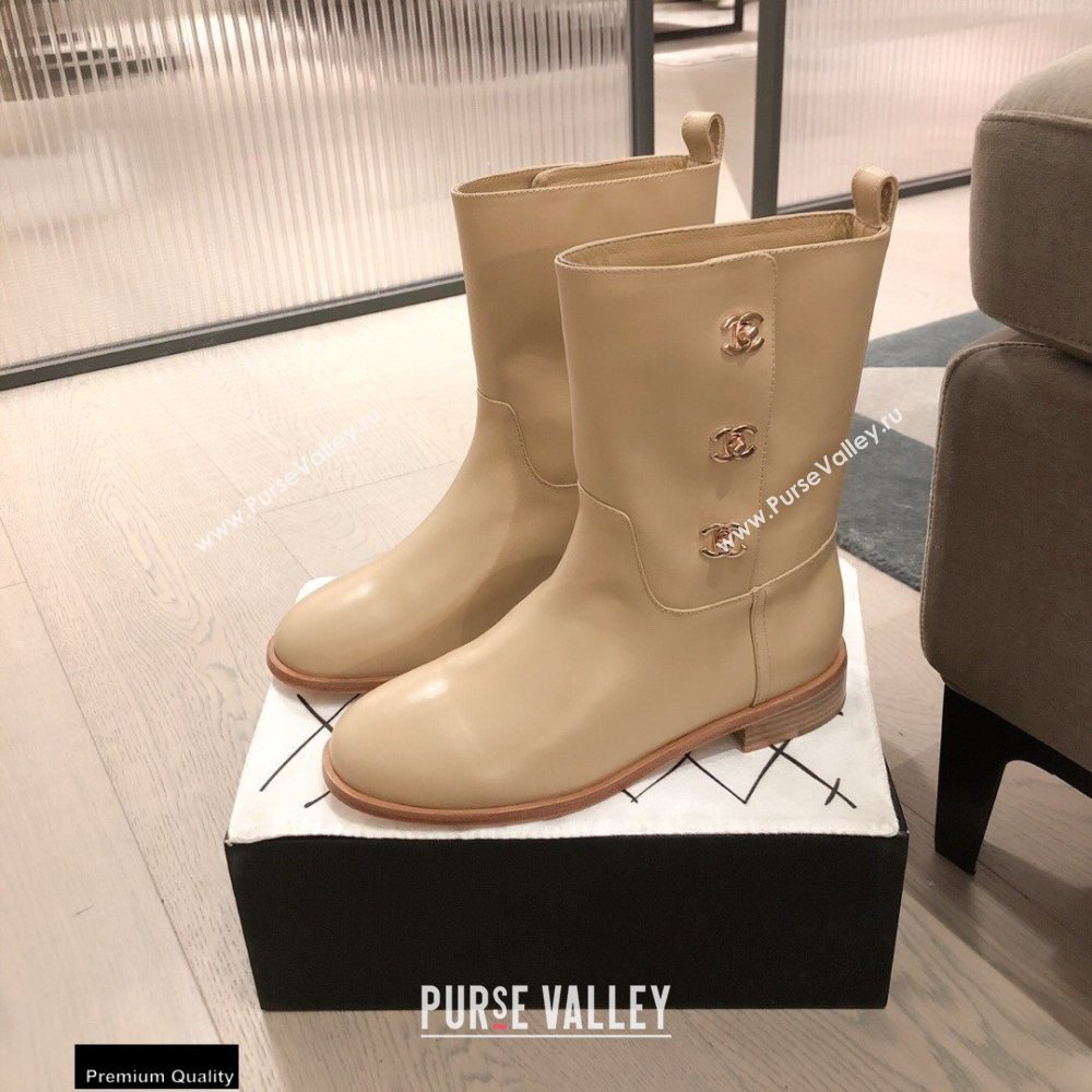 Chanel Leather Ankle Boots CC Logo Beige KL05 2020 (kaola-20112305)