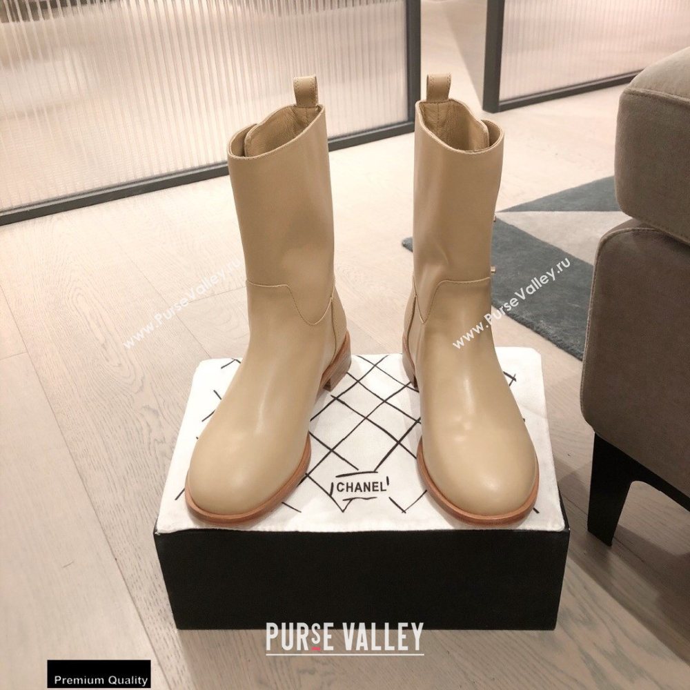 Chanel Leather Ankle Boots CC Logo Beige KL05 2020 (kaola-20112305)