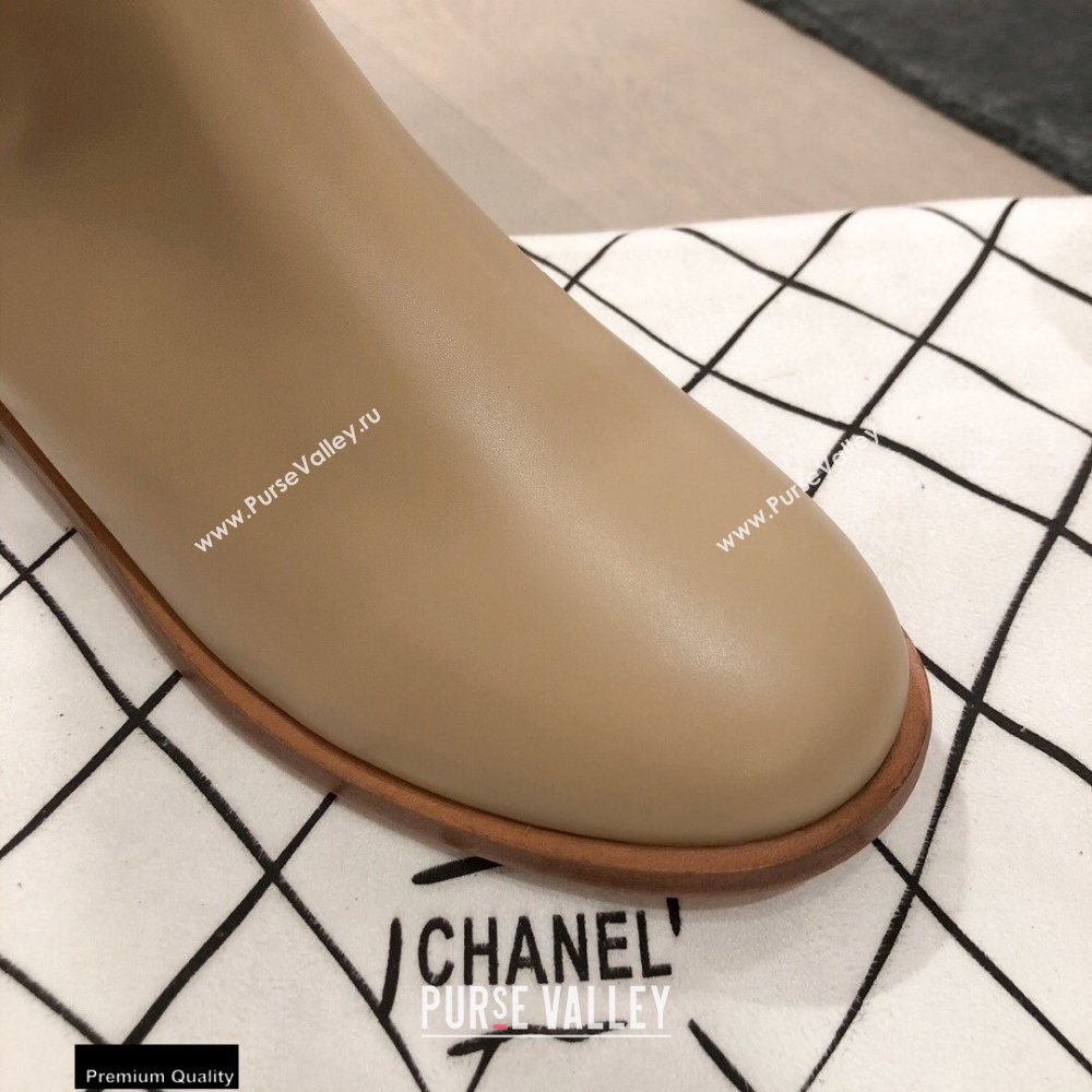 Chanel Leather Ankle Boots CC Logo Beige KL05 2020 (kaola-20112305)