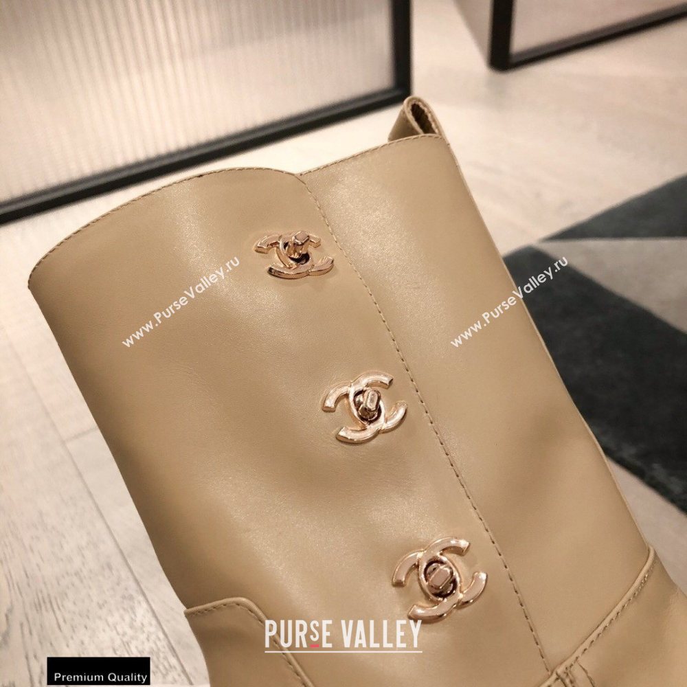 Chanel Leather Ankle Boots CC Logo Beige KL05 2020 (kaola-20112305)