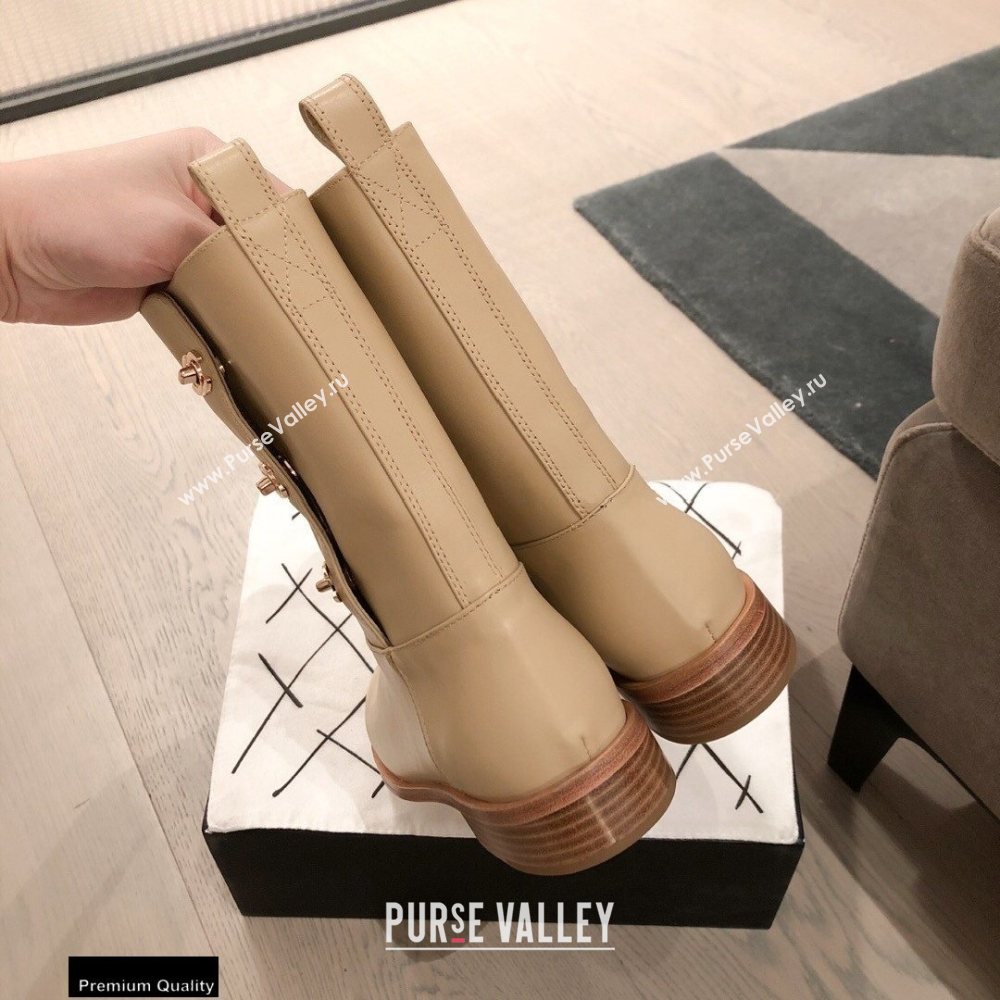 Chanel Leather Ankle Boots CC Logo Beige KL05 2020 (kaola-20112305)