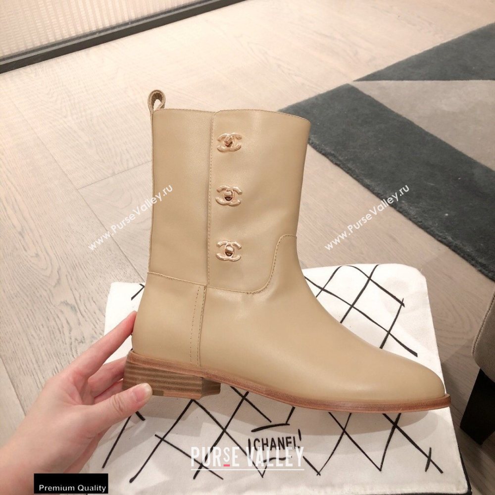 Chanel Leather Ankle Boots CC Logo Beige KL05 2020 (kaola-20112305)