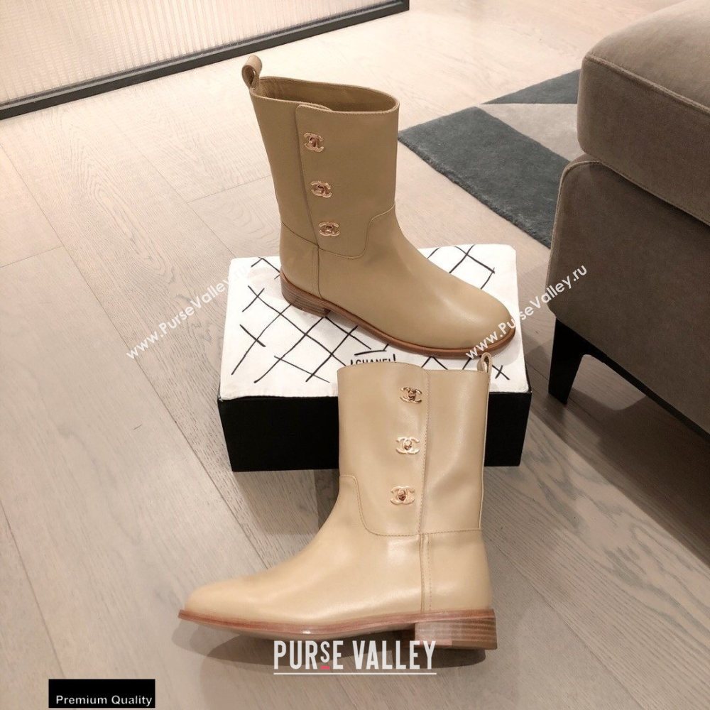 Chanel Leather Ankle Boots CC Logo Beige KL05 2020 (kaola-20112305)