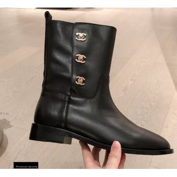 Chanel Leather Ankle Boots CC Logo Black KL04 2020 (kaola-20112304)