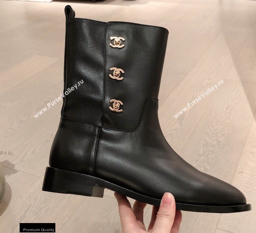 Chanel Leather Ankle Boots CC Logo Black KL04 2020 (kaola-20112304)