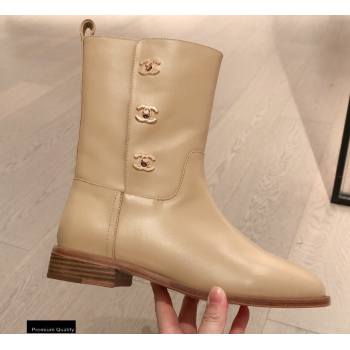 Chanel Leather Ankle Boots CC Logo Beige KL05 2020 (kaola-20112305)