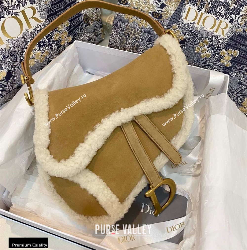 Dior Camel-Colored Shearling Saddle Bag 2020 (vivi-20112515)