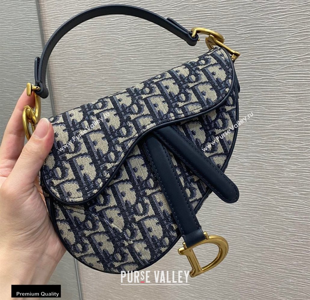 Dior Mini Saddle Bag in Oblique Jacquard Blue (vivi-20112509)