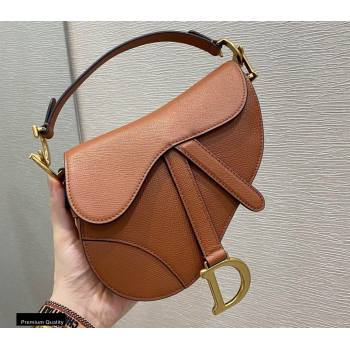 Dior Mini Saddle Bag in Grained Calfskin Dark Tan 2020 (vivi-20112513)