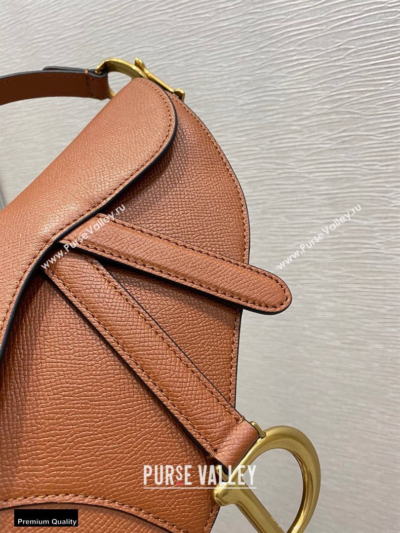 Dior Mini Saddle Bag in Grained Calfskin Dark Tan 2020 (vivi-20112513)