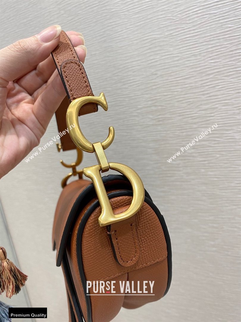 Dior Mini Saddle Bag in Grained Calfskin Dark Tan 2020 (vivi-20112513)
