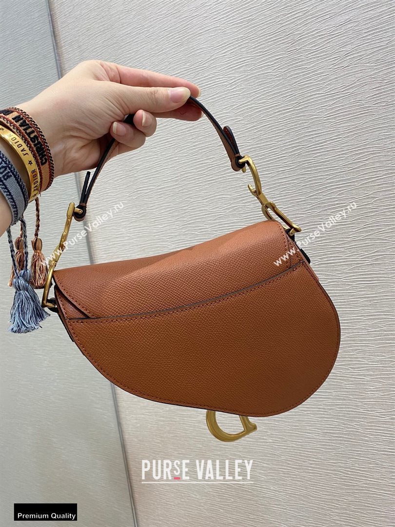 Dior Mini Saddle Bag in Grained Calfskin Dark Tan 2020 (vivi-20112513)