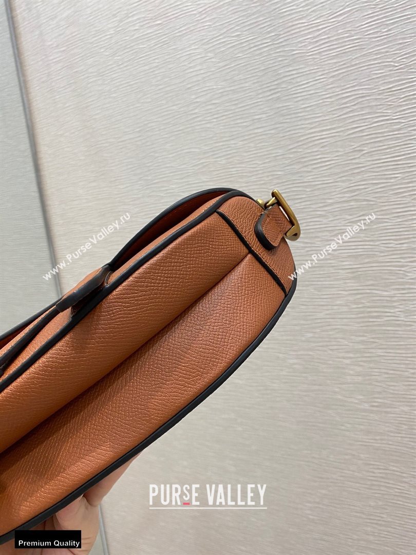Dior Mini Saddle Bag in Grained Calfskin Dark Tan 2020 (vivi-20112513)