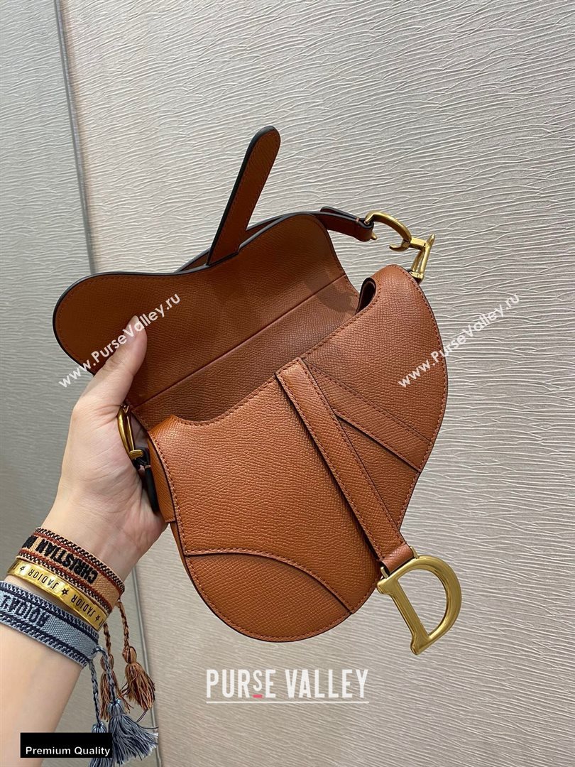 Dior Mini Saddle Bag in Grained Calfskin Dark Tan 2020 (vivi-20112513)