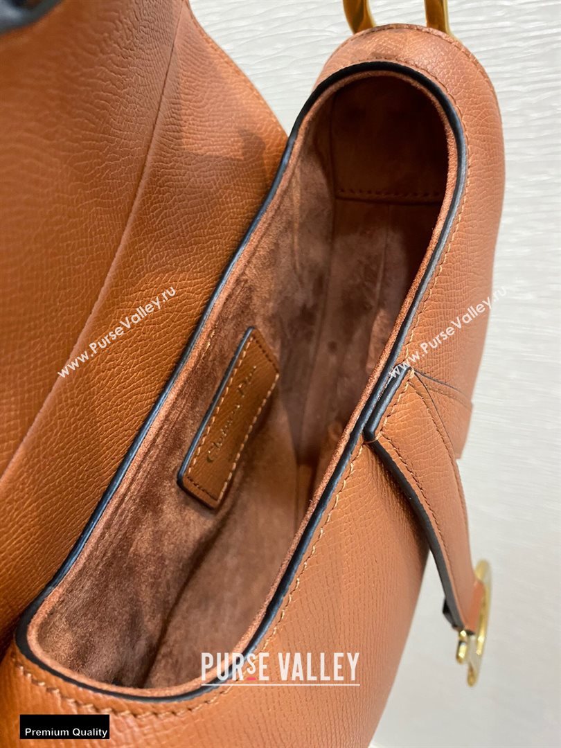 Dior Mini Saddle Bag in Grained Calfskin Dark Tan 2020 (vivi-20112513)