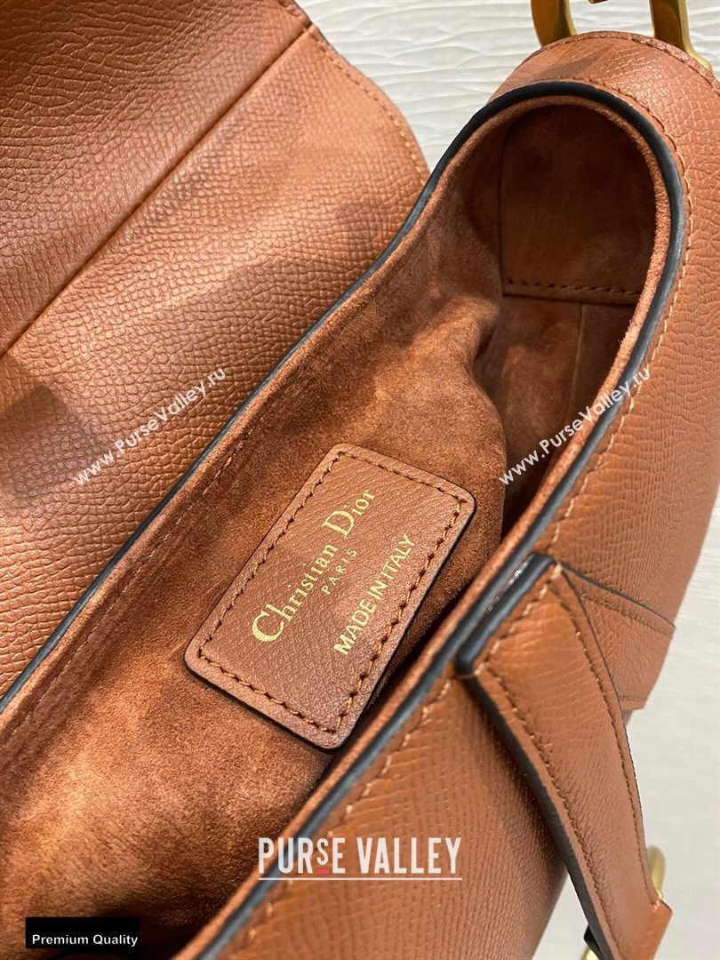 Dior Mini Saddle Bag in Grained Calfskin Dark Tan 2020 (vivi-20112513)