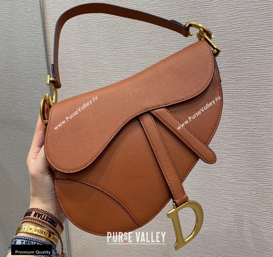 Dior Saddle Bag in Grained Calfskin Dark Tan 2020 (vivi-20112512)