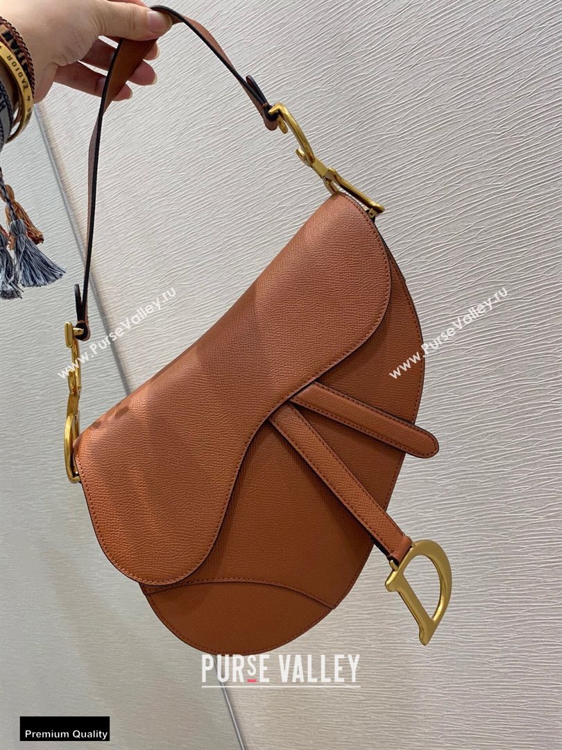 Dior Saddle Bag in Grained Calfskin Dark Tan 2020 (vivi-20112512)